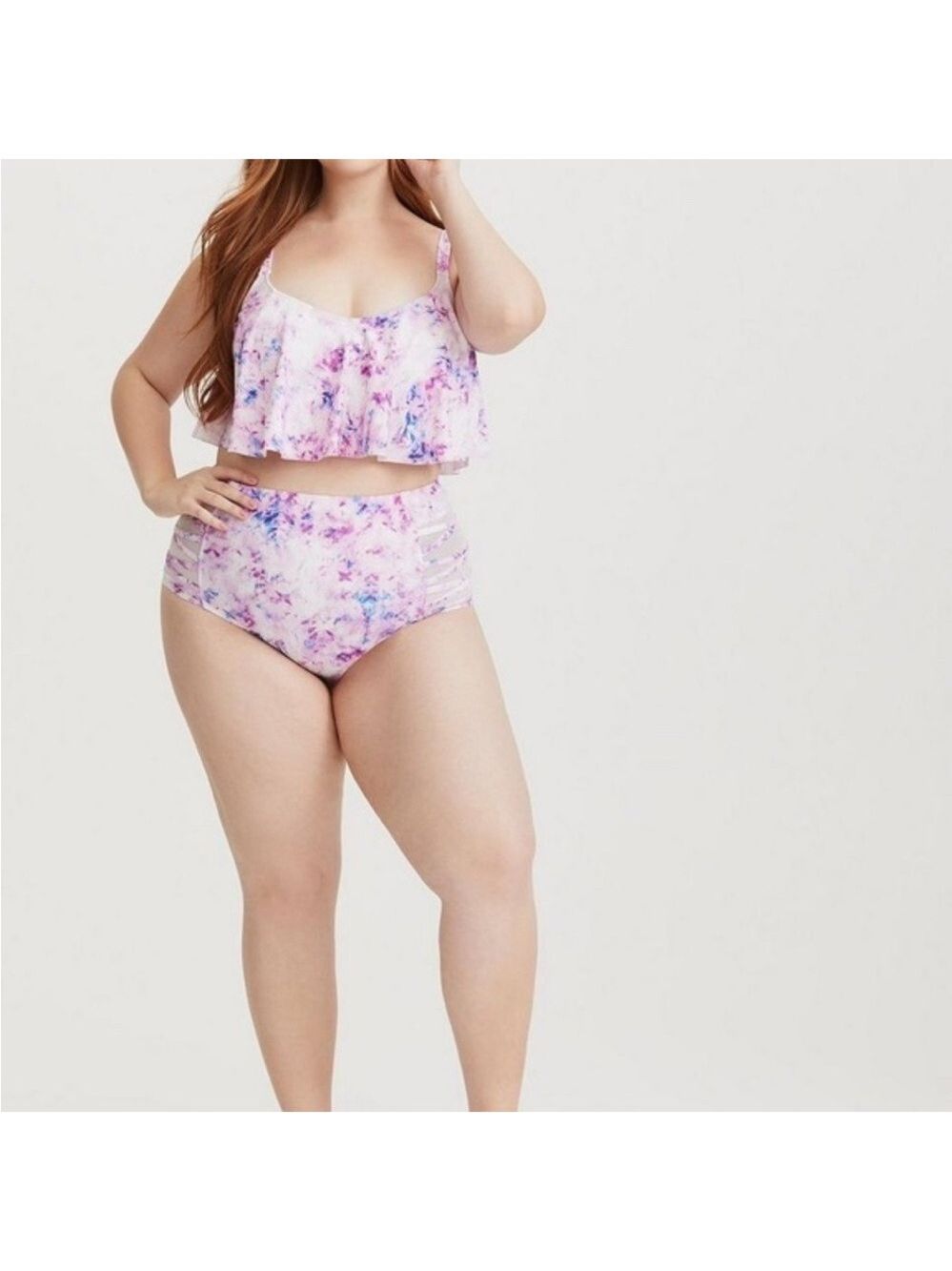 Torrid 1 2 flounce 2piece swim  Bikini top Size 1 Bottoms Size 2 NWOT Beach